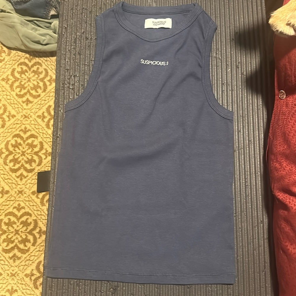 Blue cotton ribbed tank top